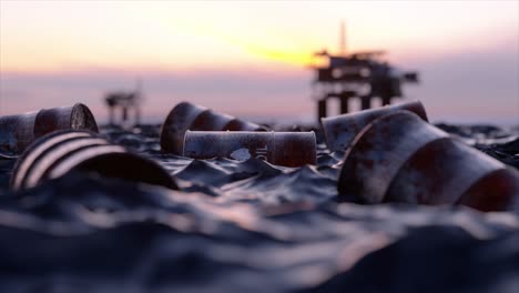 oil spill disaster at sunset