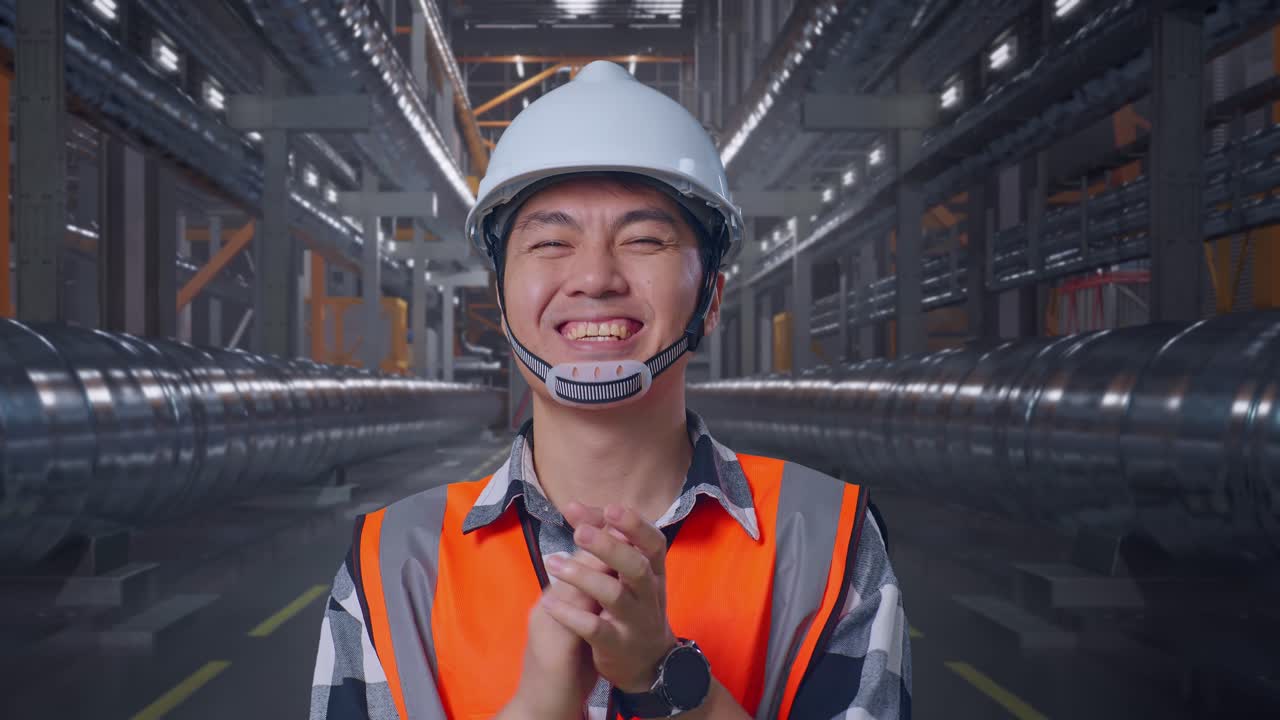 Engineer Applauding in a Factory