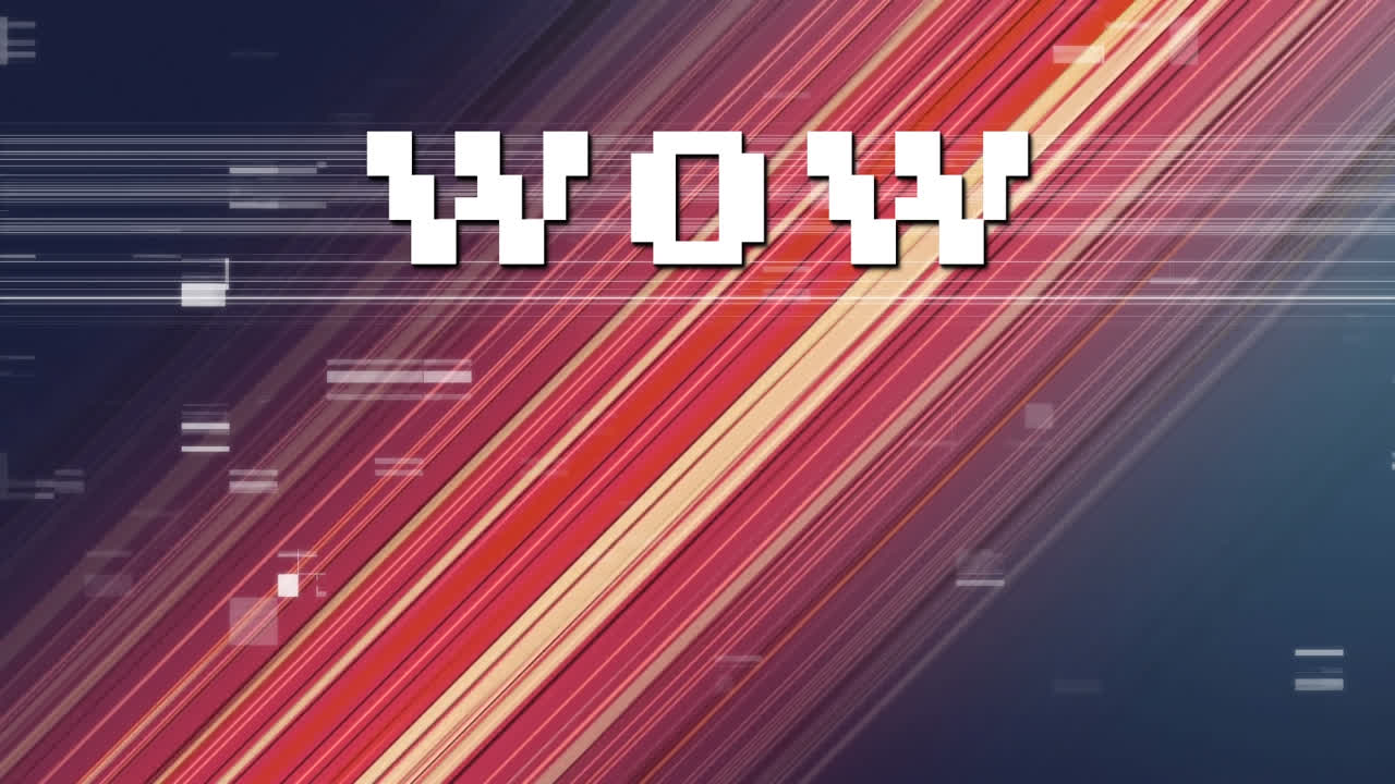 Animazione di "wow" su glitch e sfondo nero con strisce