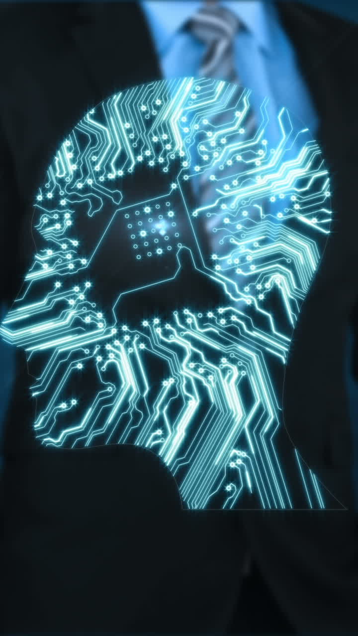 hombre de negocios usando pantalla táctil en perfil futurista 4k