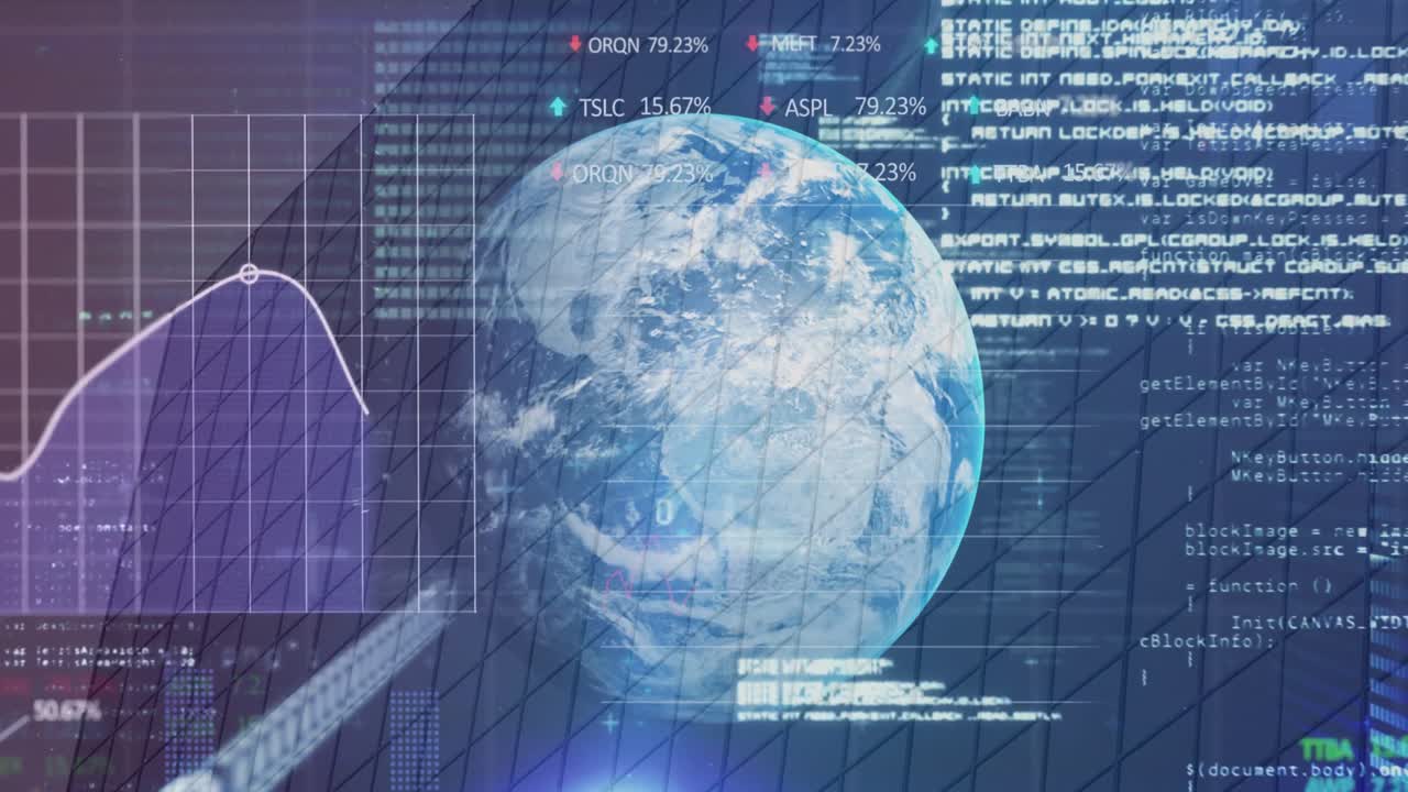 Animation of statistics and data processing over globe