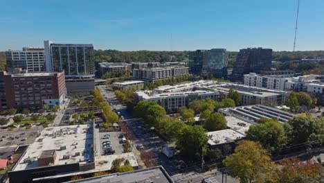 north avenue busy road in ponce springs neighborhood and urban parks, atlanta, georgia, aerial view