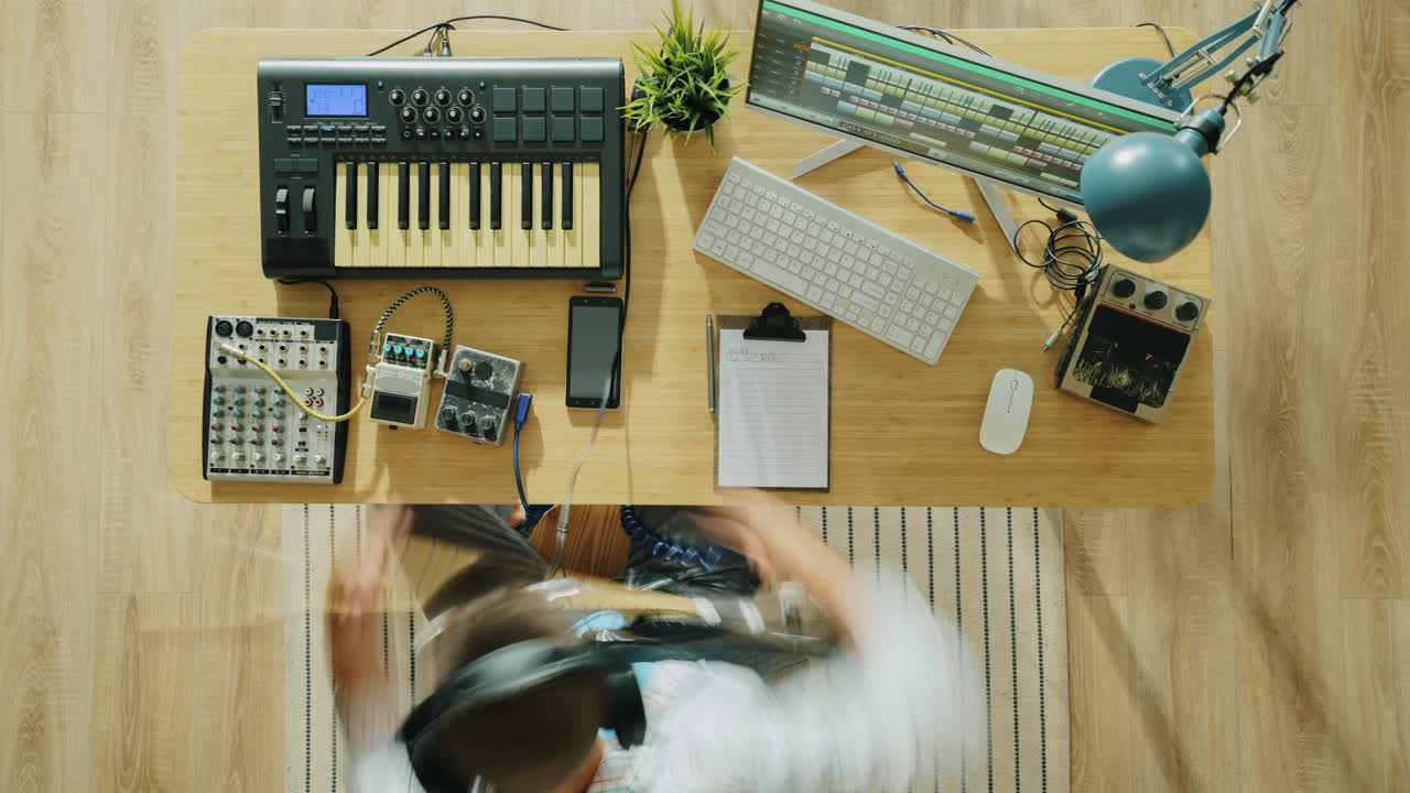 Musician working in a home studio