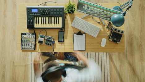 musician working in a home studio