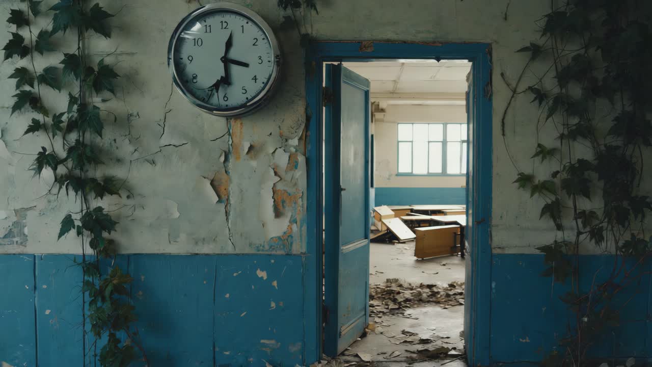 Abandoned School Room with Clock