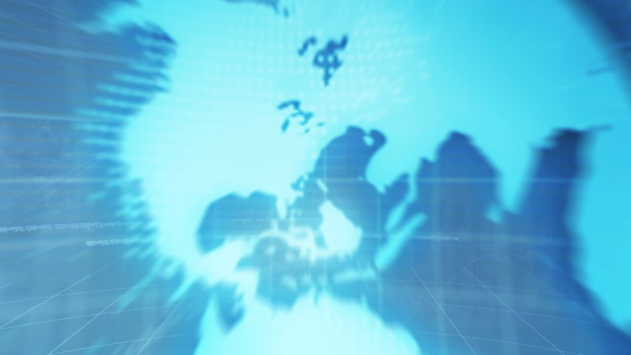 구름이 있는 하늘 위에 있는 지구와 연결망의 애니메이션