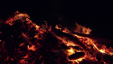 burning coals in the fireplace at night on a dark background