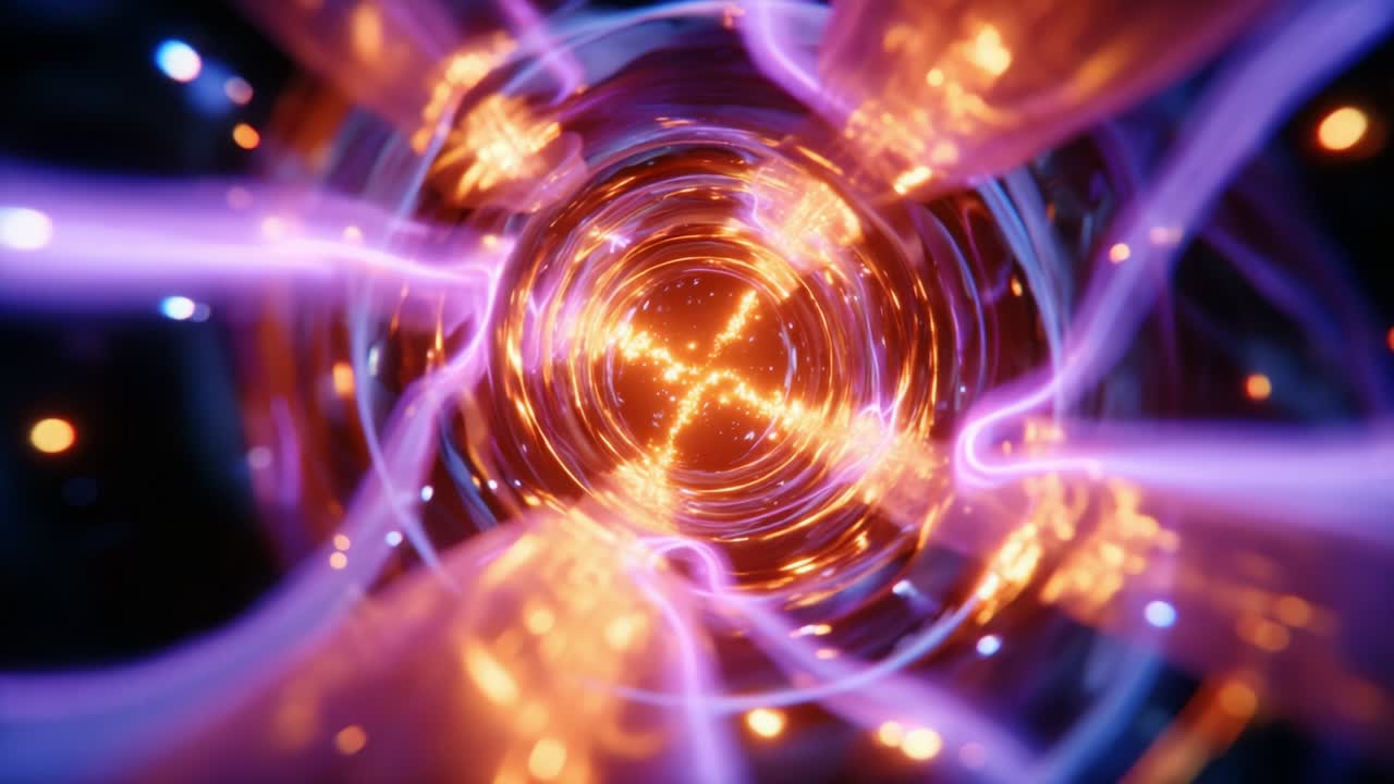 A visually striking representation of a vibrant, swirling energy tunnel filled with dynamic light patterns, reflecting a sense of movement and depth in a stunning sci-fi inspired environment