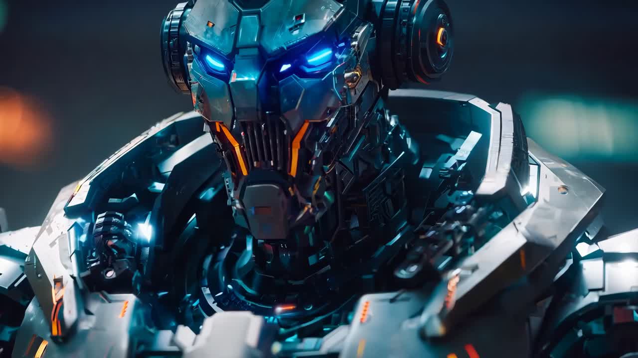 un primer plano de un robot con ojos azules