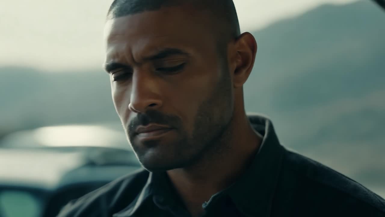 A man looking serious, intense, and focused.