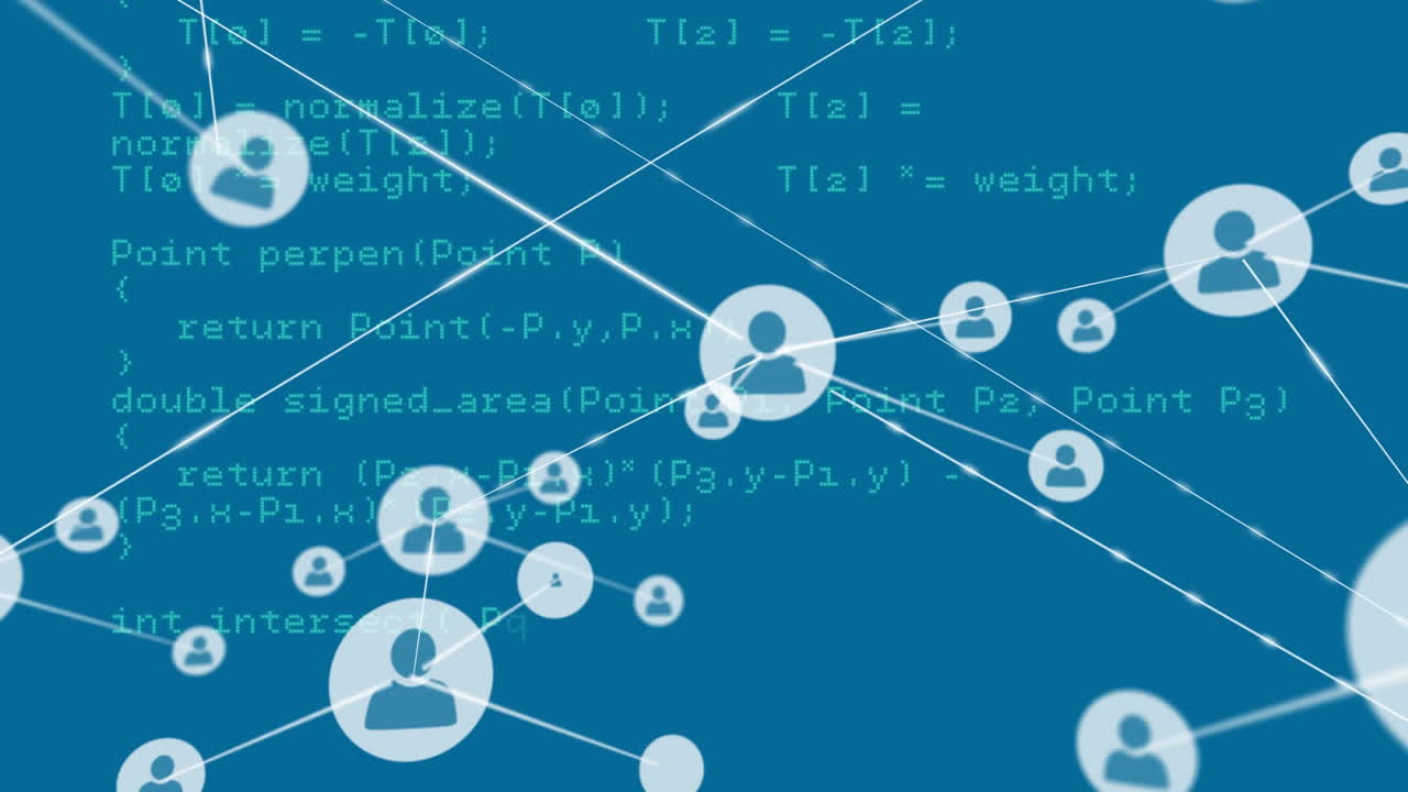 아이콘과 데이터 처리로 연결 네트워크의 애니메이션