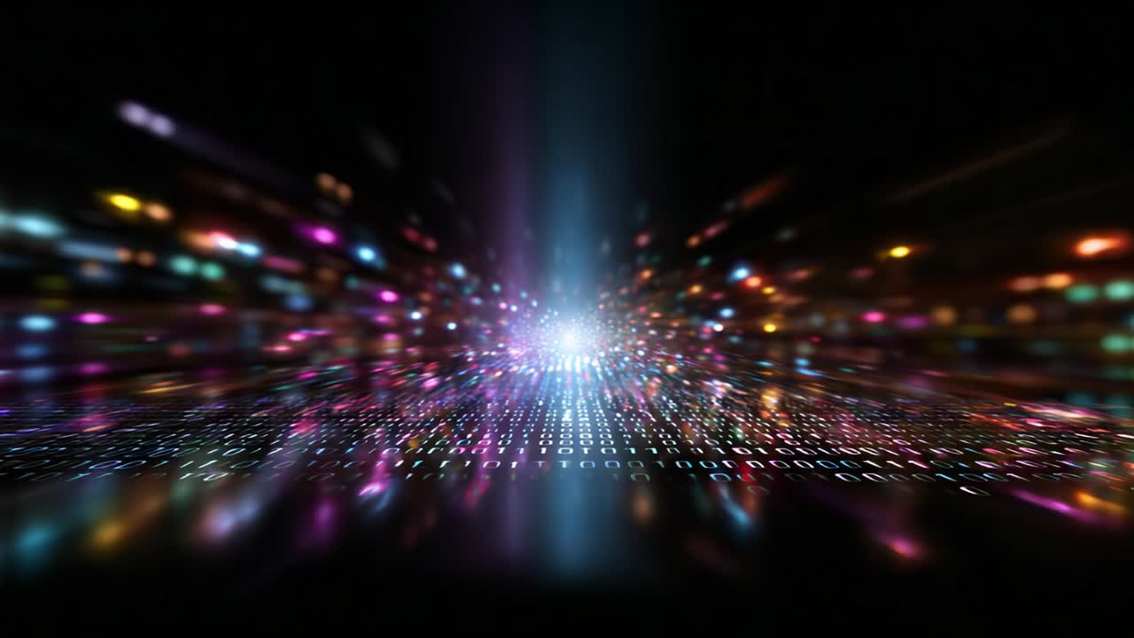 A mesmerizing display of vibrant colors and dynamic lights radiating from a central point, creating an ethereal atmosphere that transports viewers into a digital landscape of visual splendor and illumination