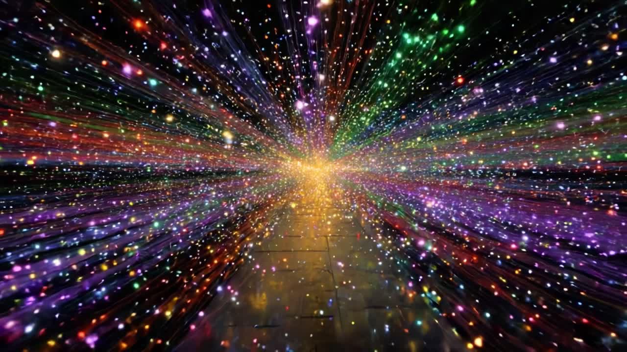 A Vibrant Journey Through a Cosmic Tunnel of Multicolored Lights, Creating an Enchanting Visual Experience of Motion and Depth in the Universe's Mystical Realm