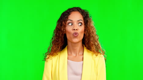 Silly-face,-green-screen-and-woman-being-funny