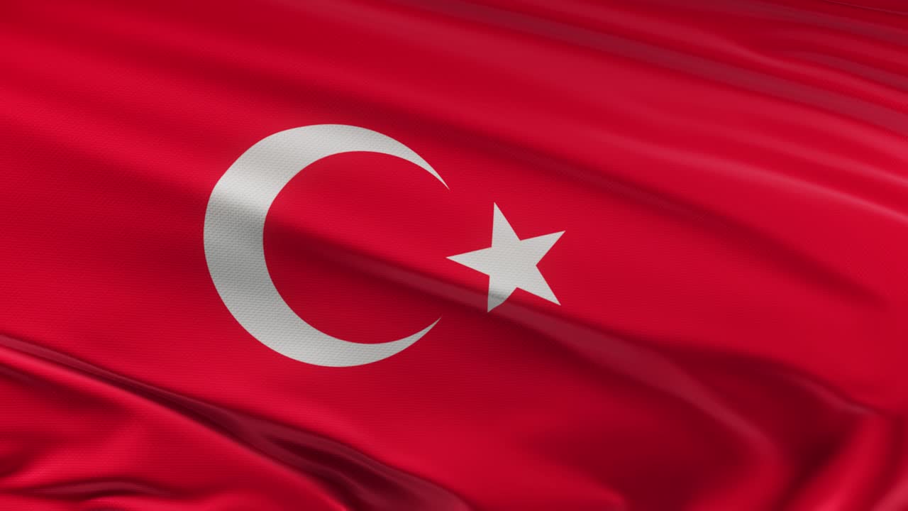 Tyrkiets flag vajende i vinden, sømløs loop 3D-animation. 4K-opløsning.