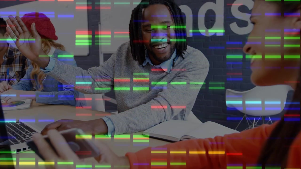 Animation of medical data processing over business people in office