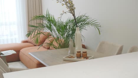 modern minimalist living room with dining area