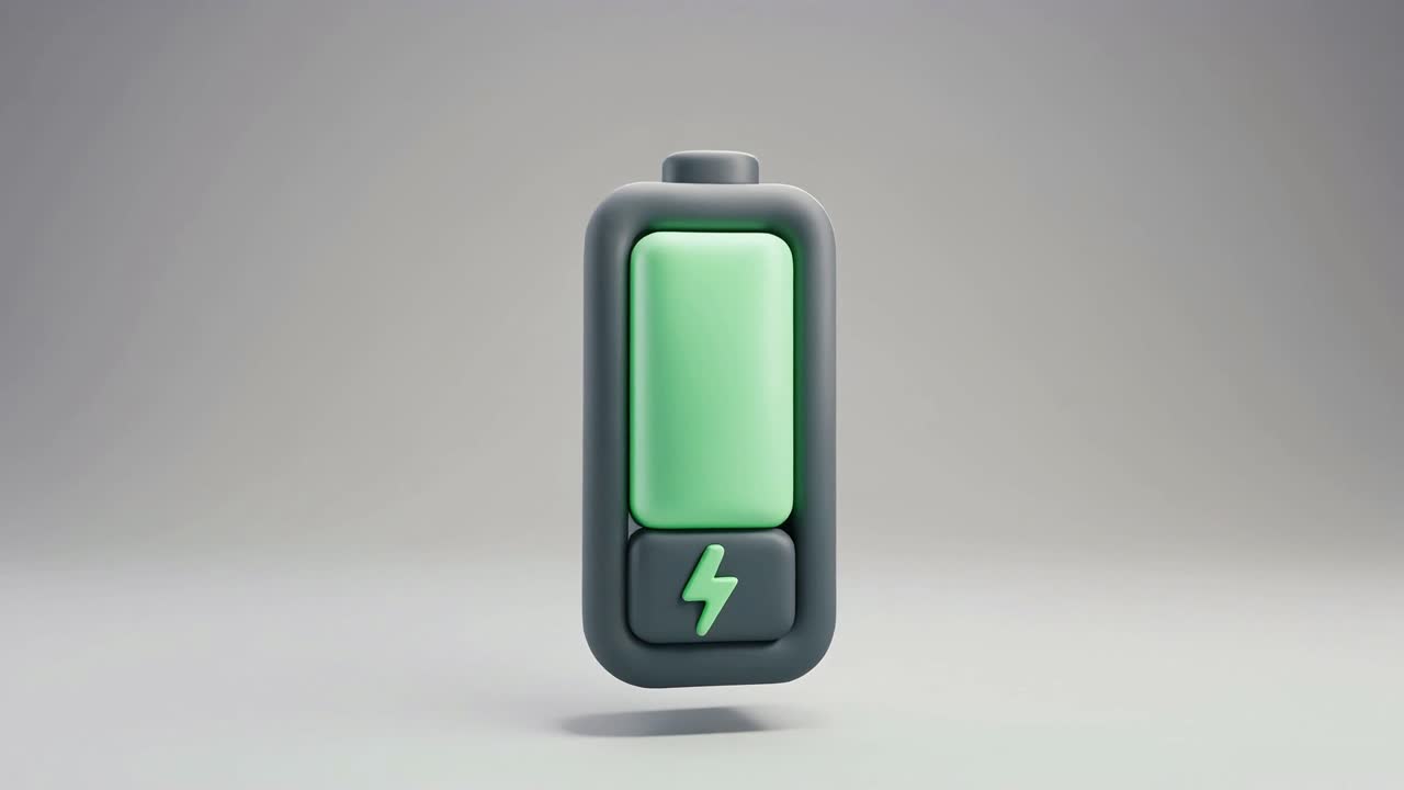 Icona animata 3D di batteria in carica e che si riempie