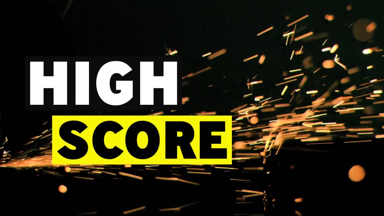 animación del texto de alta puntuación sobre las chispas