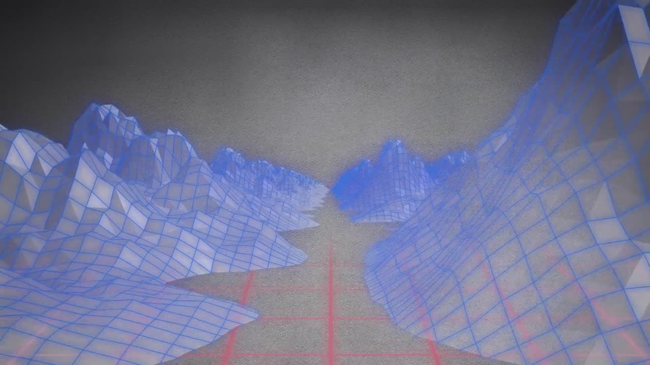 animación de montañas de wireframe de ondas sintéticas 3d azules en rejillas rojas