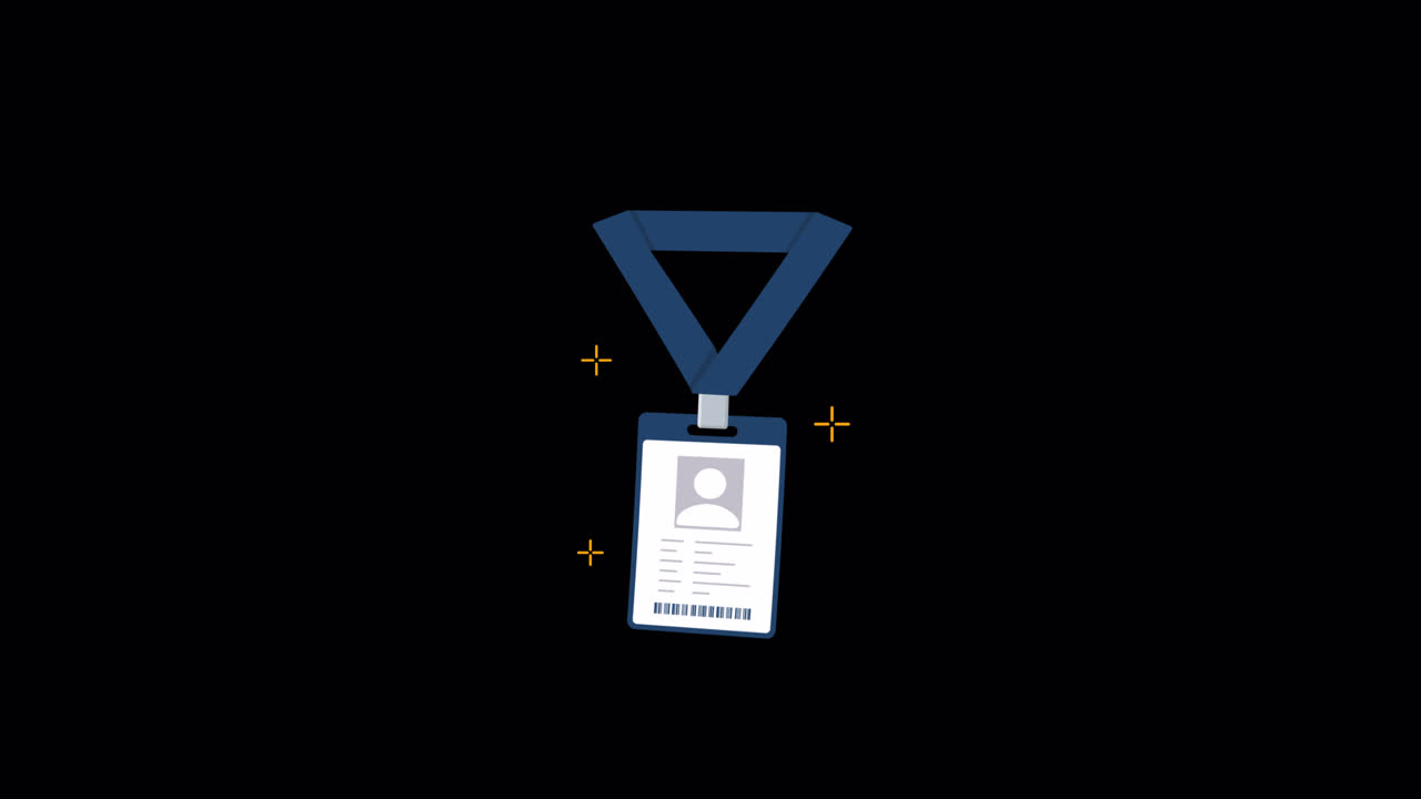 Animated Identification Badge with Lanyard and Sparkles