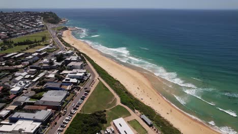 dixon park beach and bar beach in merewether, nsw, australia - aerial drone shot