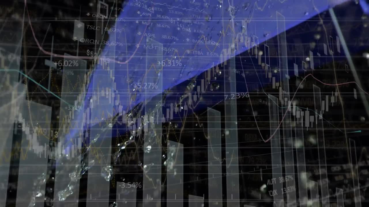 procesamiento de datos financieros contra el agua que cae en un paraguas