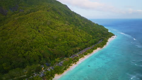 aerial drone view of travel destination exotic beach resort in the seychelles islands