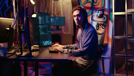 Portrait of hacker in basement