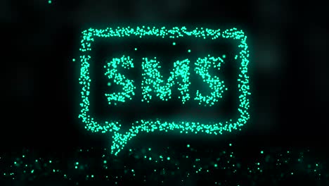 animación de la red de plexo desde el símbolo de sms en un fondo colorido con el flujo de partículas de plexos. signo de sms. bucle sin costuras