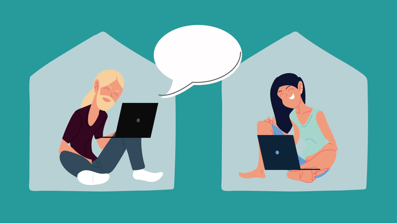 멀리서 일하는 동료들이 가상으로 의사소통합니다.