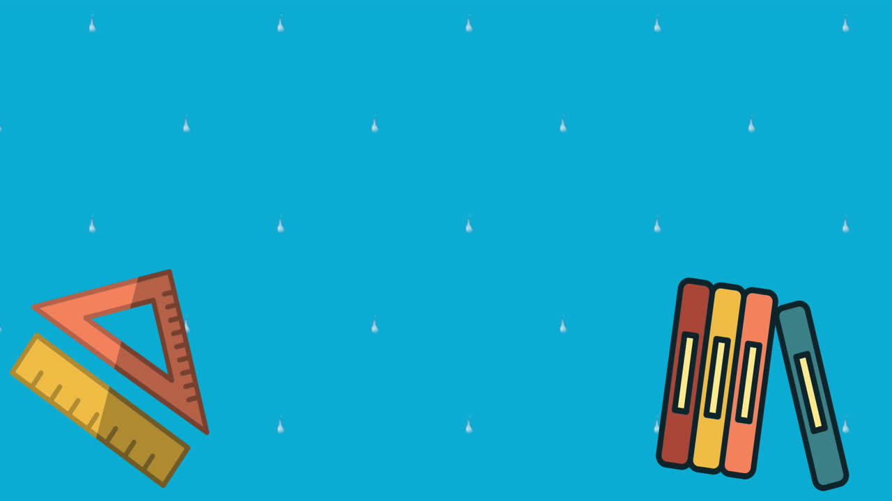 파란색 배경에 추상적인 패턴에 책 위에 컵과 테스트 브를 가진 롤러의 애니메이션