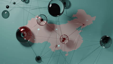 network connections and data nodes animation over map of china