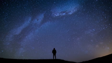 a lone figure stands under a magnificent starry night sky