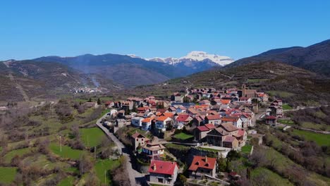 aerial view of jasa, typical mountain village from aragon, in the spanish pyrenees