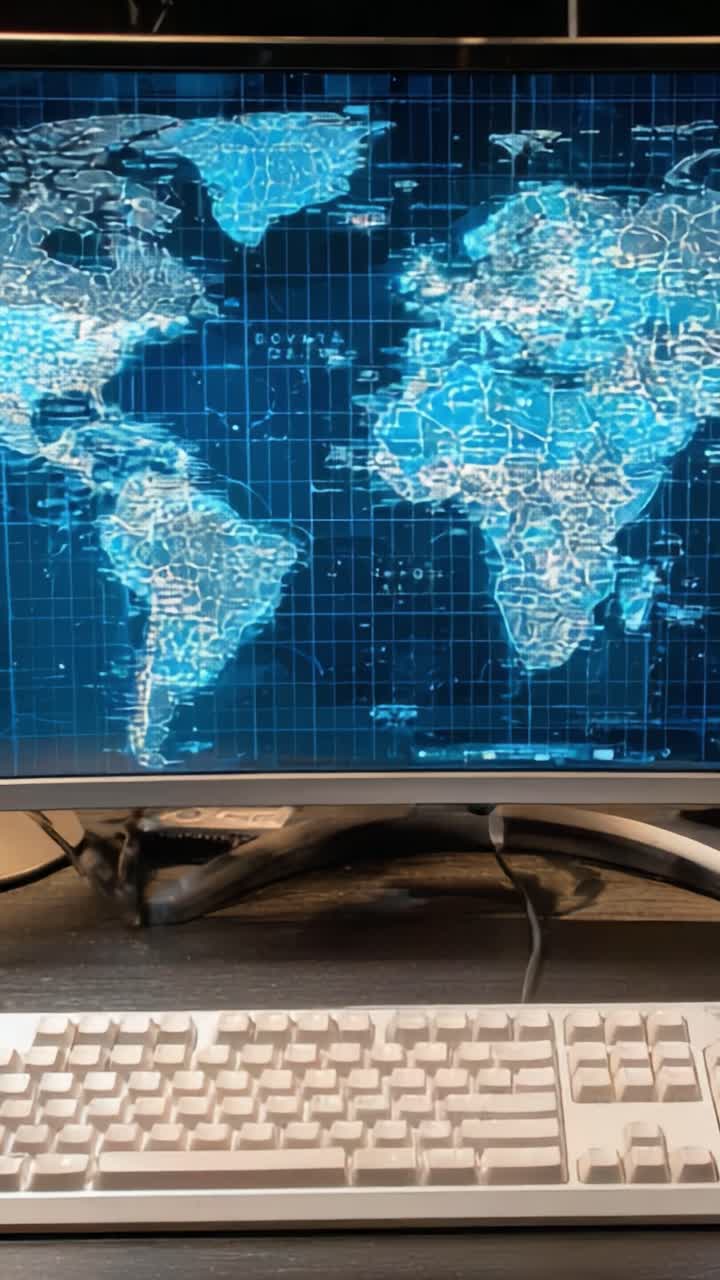 Advanced Mapping Technology Displayed on a Modern Computer Screen, Featuring a Detailed World Map with Interactive Geographic Data Visualization
