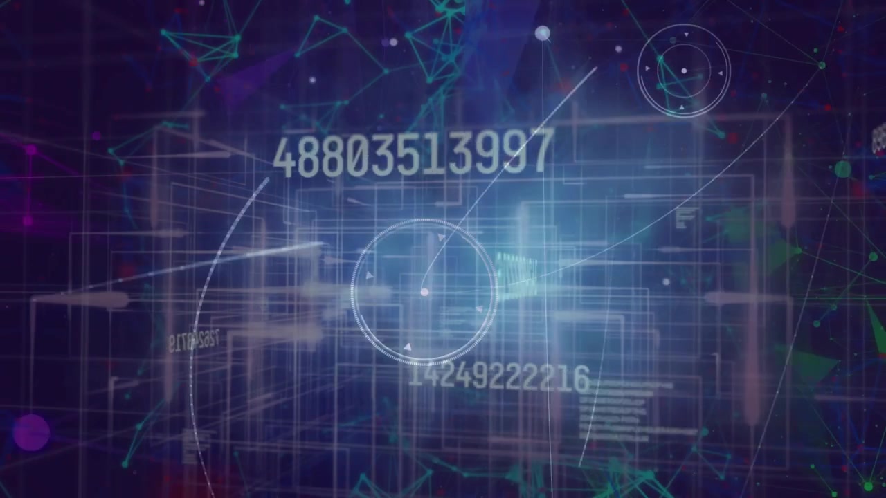 Digital Data Network Visualization with Floating Numbers and Geometric Connections