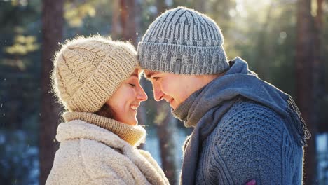 couple in love in a snowy forest