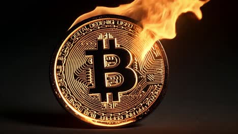 bitcoin coin engulfed in flames