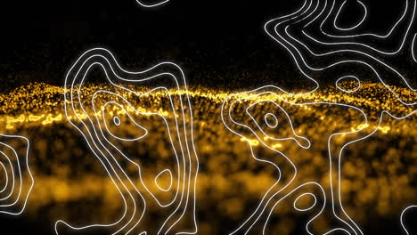 animation of contour lines moving over undulating landscape of contoured gold particles