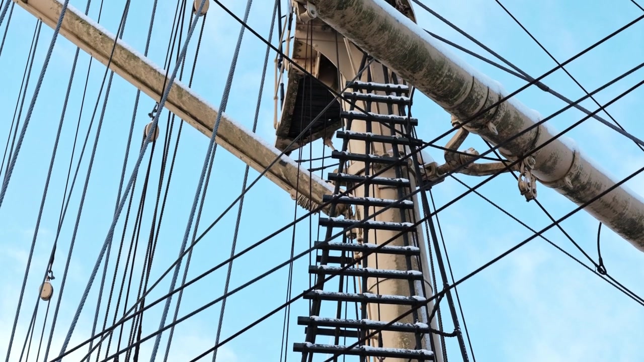 Impressive large rigging on the mast of a tall sailing ship