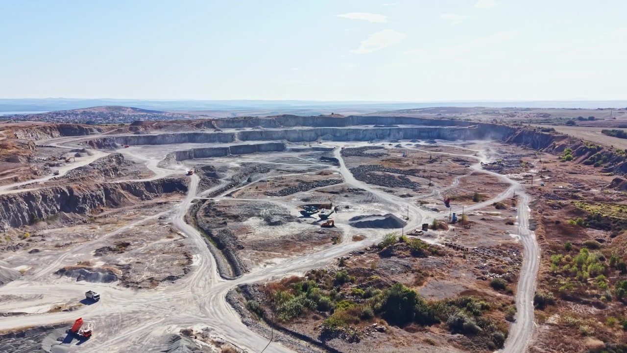 Aerial View of Large Open Pit Stone Quarry