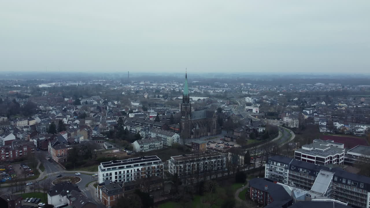 Aerial View of a German Town with a Church