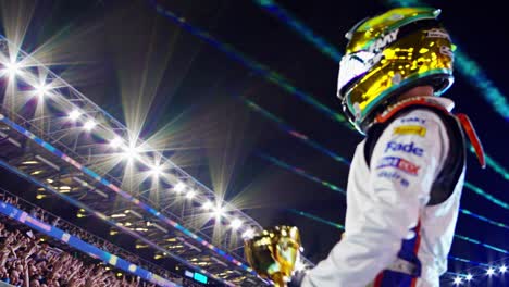 race car driver celebrates victory