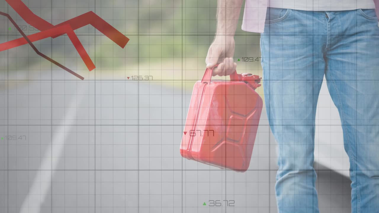 연료 캔스터를 운반하는 사람을 통해 금융 데이터 처리의 애니메이션