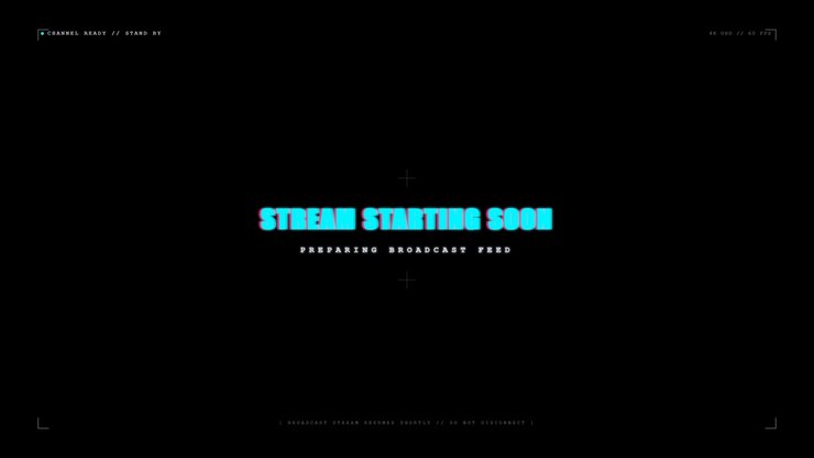 Stream Starting Soon-udsendelsesskærm med glitch-effekter