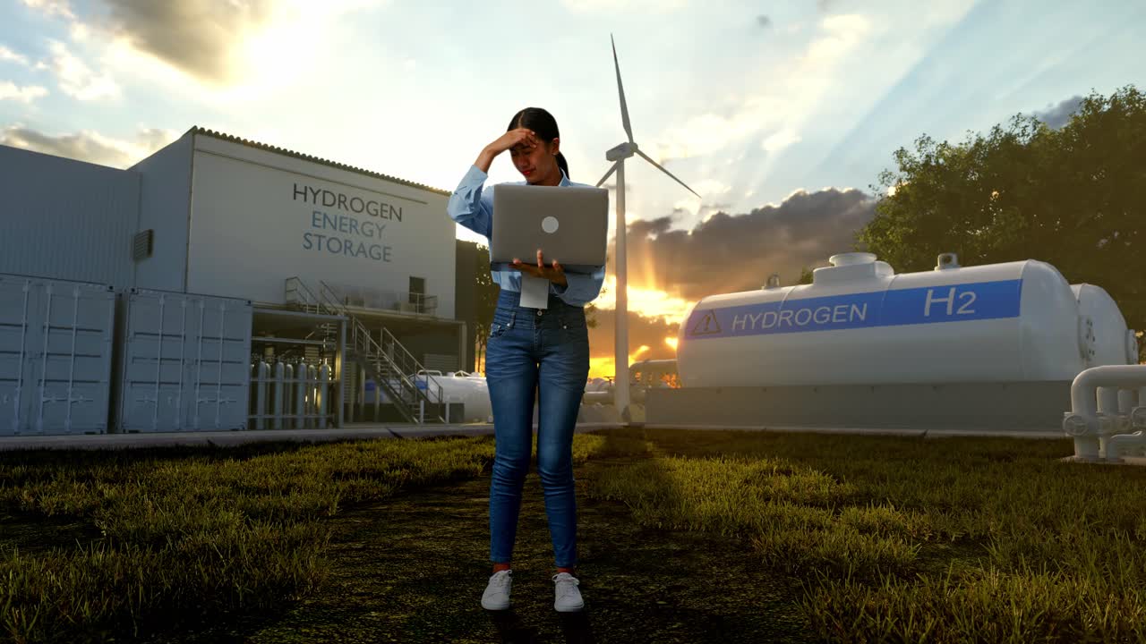 mujer que trabaja en un proyecto de almacenamiento de energía de hidrógeno