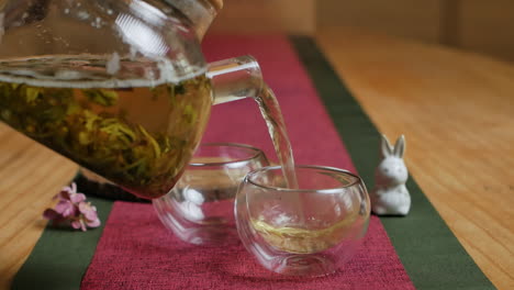 pouring tea into glass cups