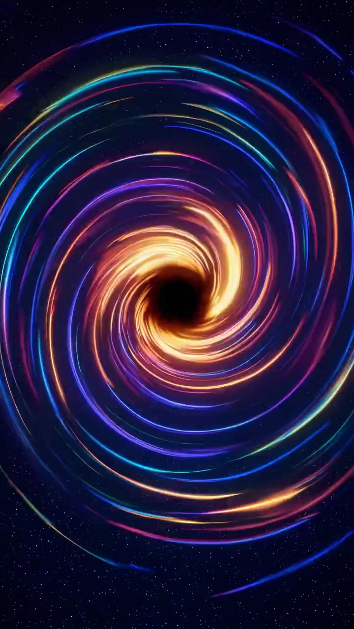 Abstraktní animace zářícího kosmického víru černé díry
