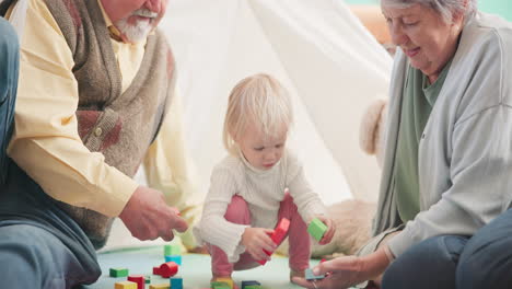 building blocks, bonding and grandparents playing